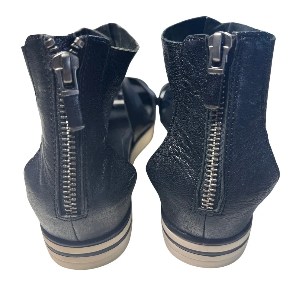 Eileen Fisher Sandals Women 6 Black Leather Platform Wedge Zip Back Gladiator